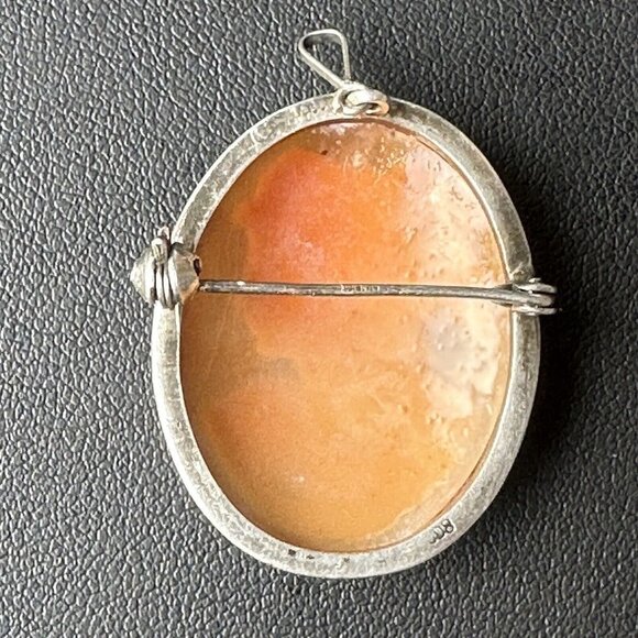 VTG Cameo‎ Shell Pendant Brooch 1 3/8" Victorian Lady 800 Fine Silver Italy MCM - Picture 8 of 12